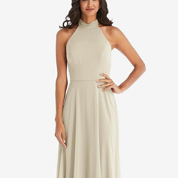 After Six 1545....High Neck Halter Backless Maxi Dress...Champagne...Sz 2 - Picture 1 of 7